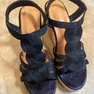 Braided Navy High Heel Slingback Sandals